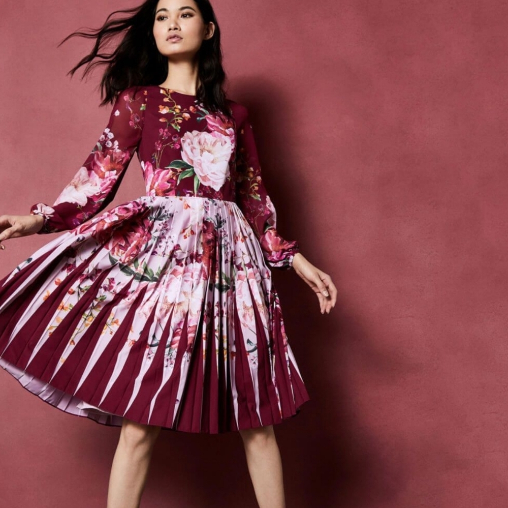 🍒EUC🍒 TED BAKER SERENITY PLEATED DRESS